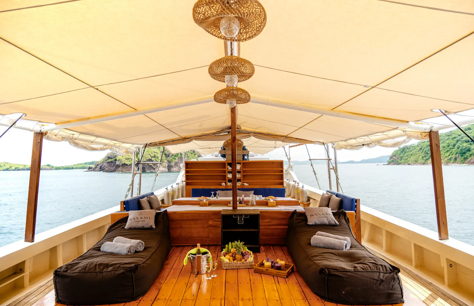 Ikan Kayu deck on private yacht in Komodo National Park